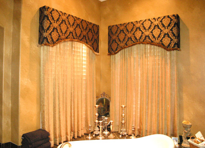 Striking Intimate Eyebrow Arch Cornice over Privacy Sheer Curtains