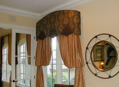 Intricate Curved top Cornice with Shaped Contrast bottom and Bishop Sleeve Panels