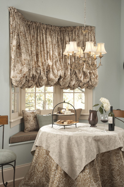 Luxurious Bay Balloon Valance with Complimenting cushion, Pillows and Table Cloths